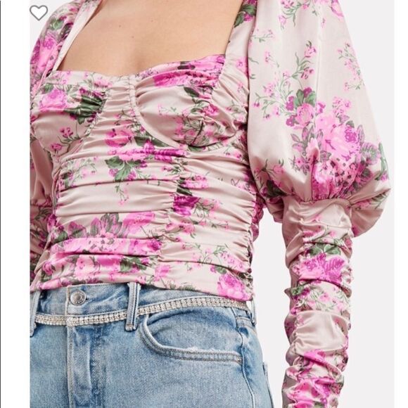 For Love and Lemons Palais Pink Crop Top Floral Blouse Size XS - Picture 5 of 13
